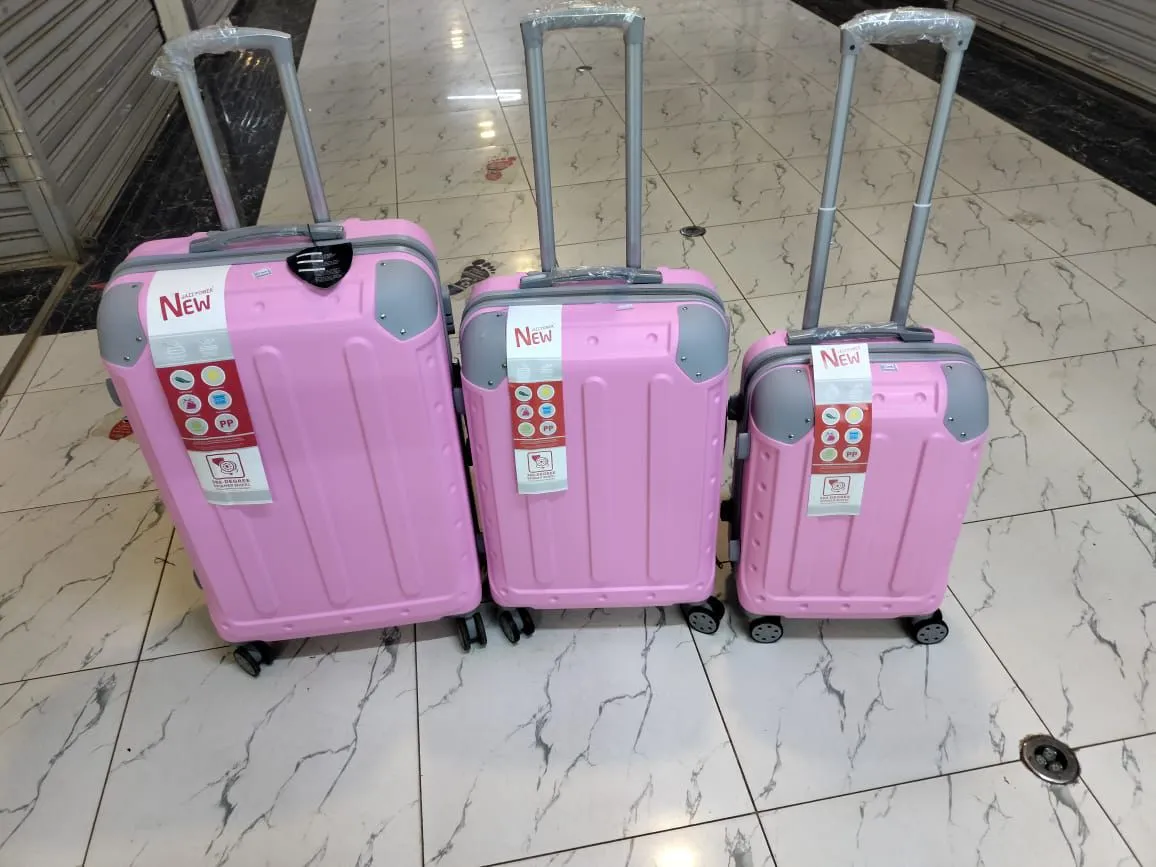 Suitcase 3pc Set (Rubber) - Pink