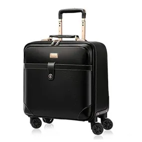 THE CLOWNFISH Luxury Luggage Faux Leather Hardsided Suitcase Spinner 8 Wheel Trolley Bag Travel Laptop Roller Case (Black), H-56 Centimeters