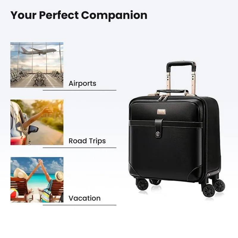 THE CLOWNFISH Luxury Luggage Faux Leather Hardsided Suitcase Spinner 8 Wheel Trolley Bag Travel Laptop Roller Case (Black), H-56 Centimeters