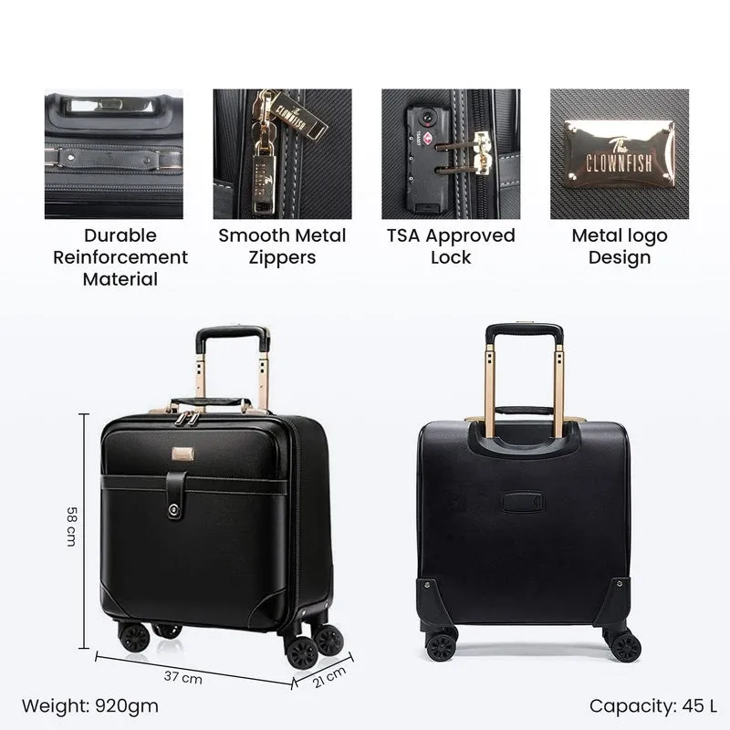 THE CLOWNFISH Luxury Luggage Faux Leather Hardsided Suitcase Spinner 8 Wheel Trolley Bag Travel Laptop Roller Case (Black), H-56 Centimeters