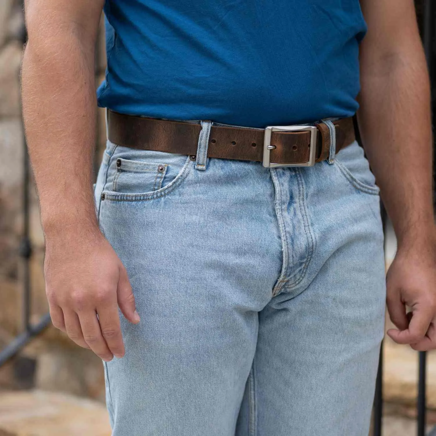 The Site Manager Distressed Leather Brown Work Belt & Wallet Set by Nickel Smart®