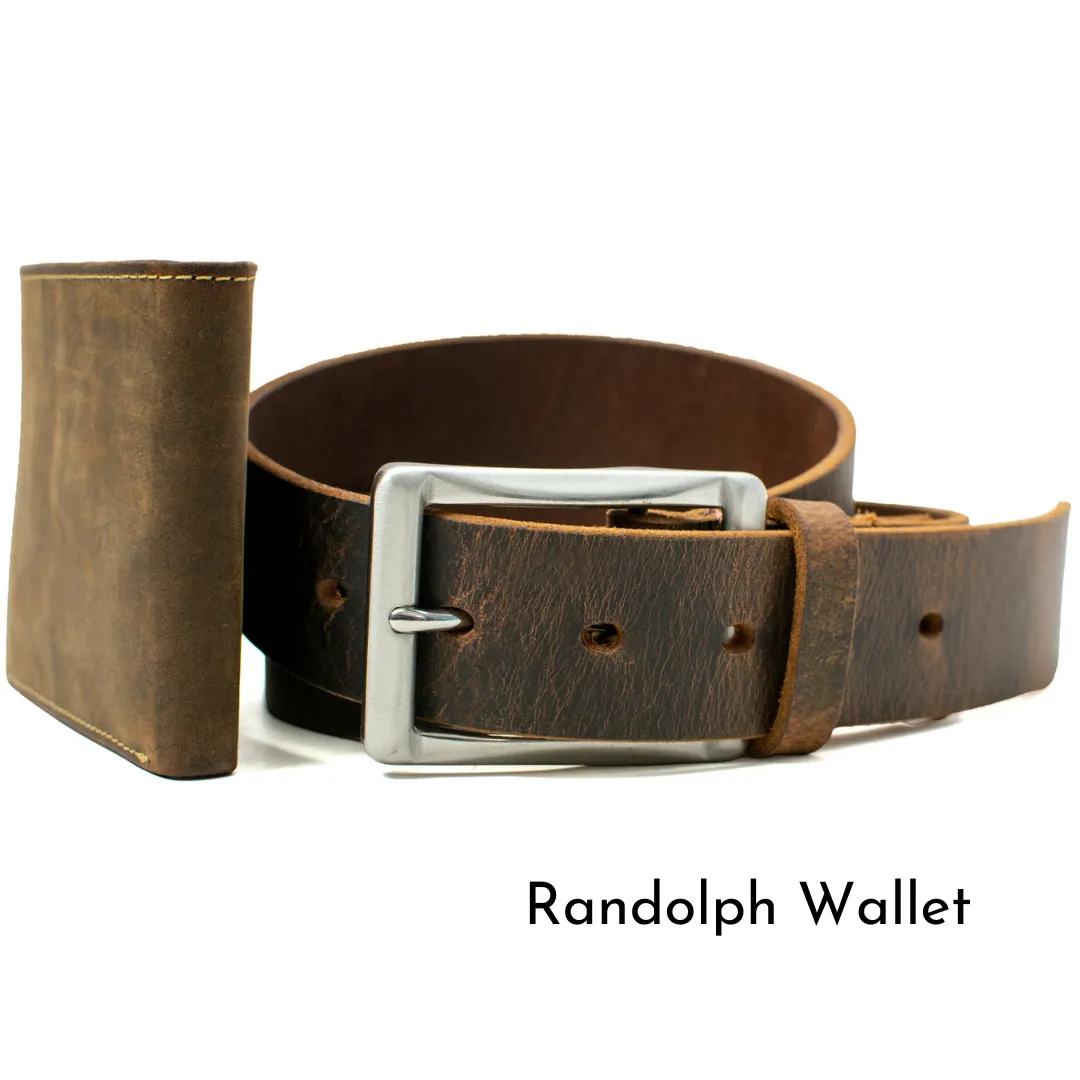 The Site Manager Distressed Leather Brown Work Belt & Wallet Set by Nickel Smart®