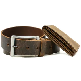 The Site Manager Distressed Leather Brown Work Belt & Wallet Set by Nickel Smart®