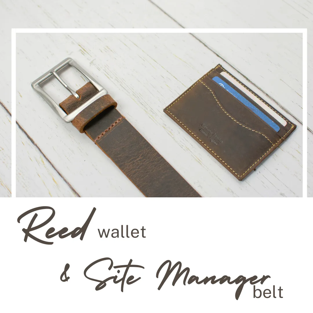 The Site Manager Distressed Leather Brown Work Belt & Wallet Set by Nickel Smart®