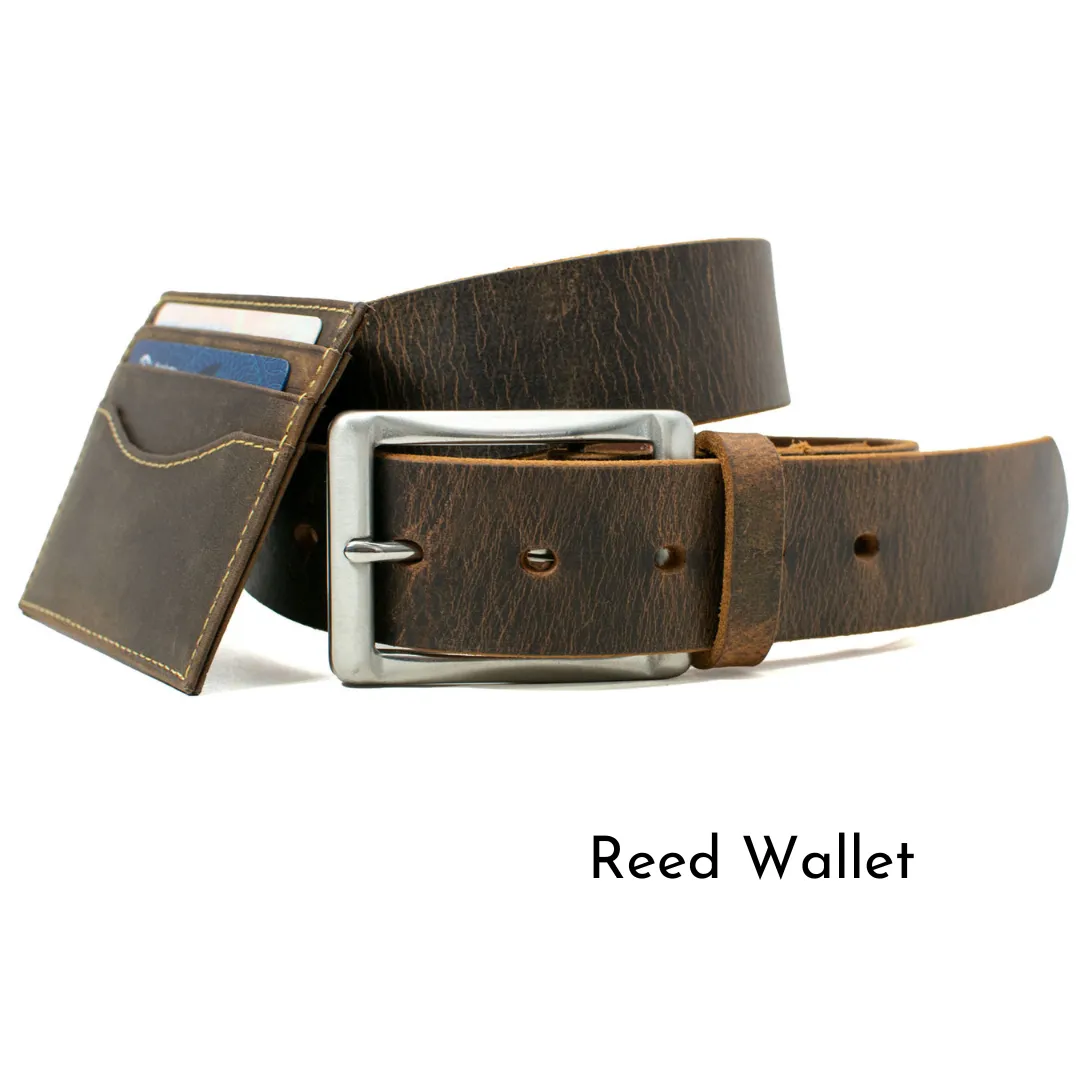 The Site Manager Distressed Leather Brown Work Belt & Wallet Set by Nickel Smart®