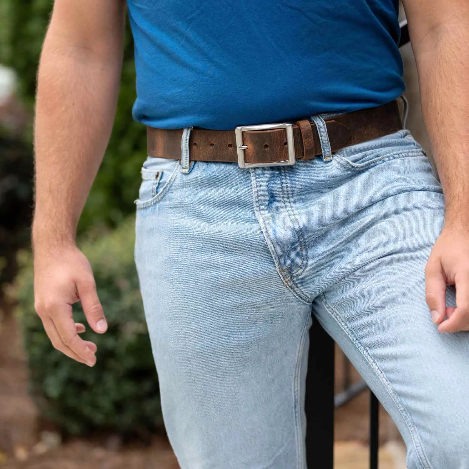 The Site Manager Distressed Leather Brown Work Belt & Wallet Set by Nickel Smart®