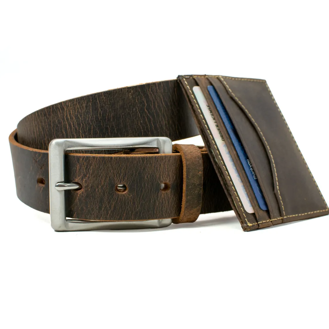 The Site Manager Distressed Leather Brown Work Belt & Wallet Set by Nickel Smart®