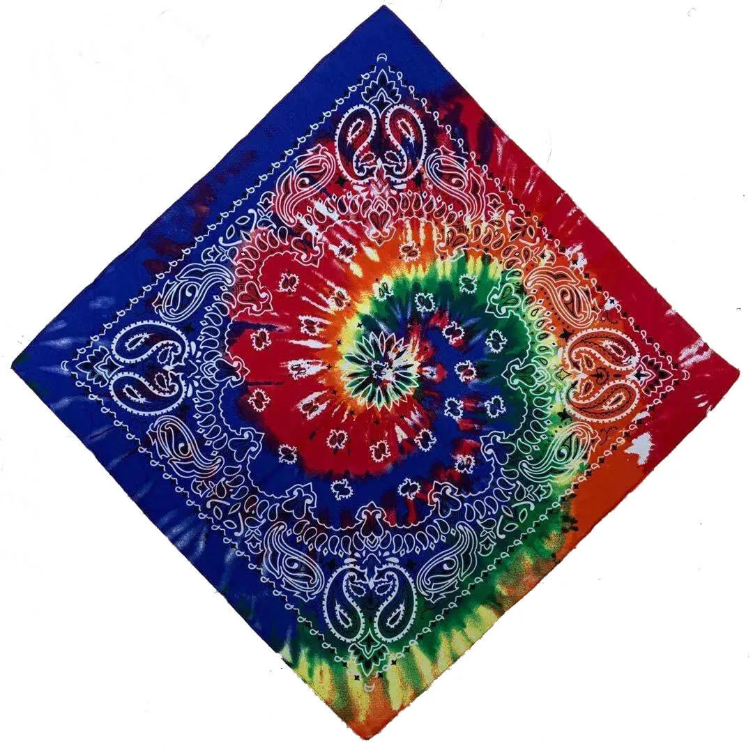 Tie-Dye Psychedelic Square Scarf (12 Pieces) Hippie Party Game Role-Playing Bandana