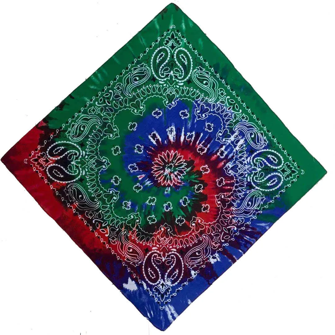 Tie-Dye Psychedelic Square Scarf (12 Pieces) Hippie Party Game Role-Playing Bandana