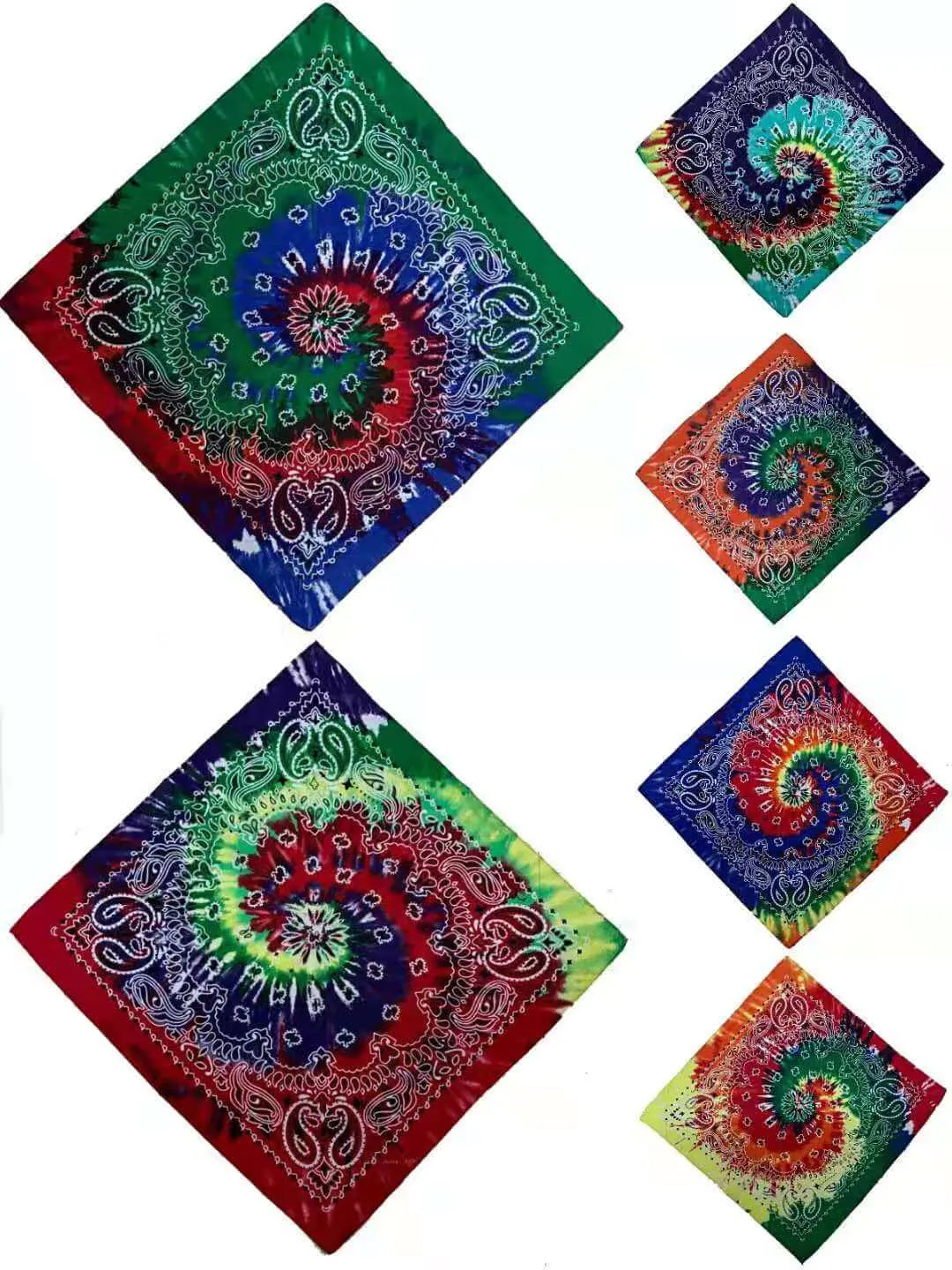 Tie-Dye Psychedelic Square Scarf (12 Pieces) Hippie Party Game Role-Playing Bandana