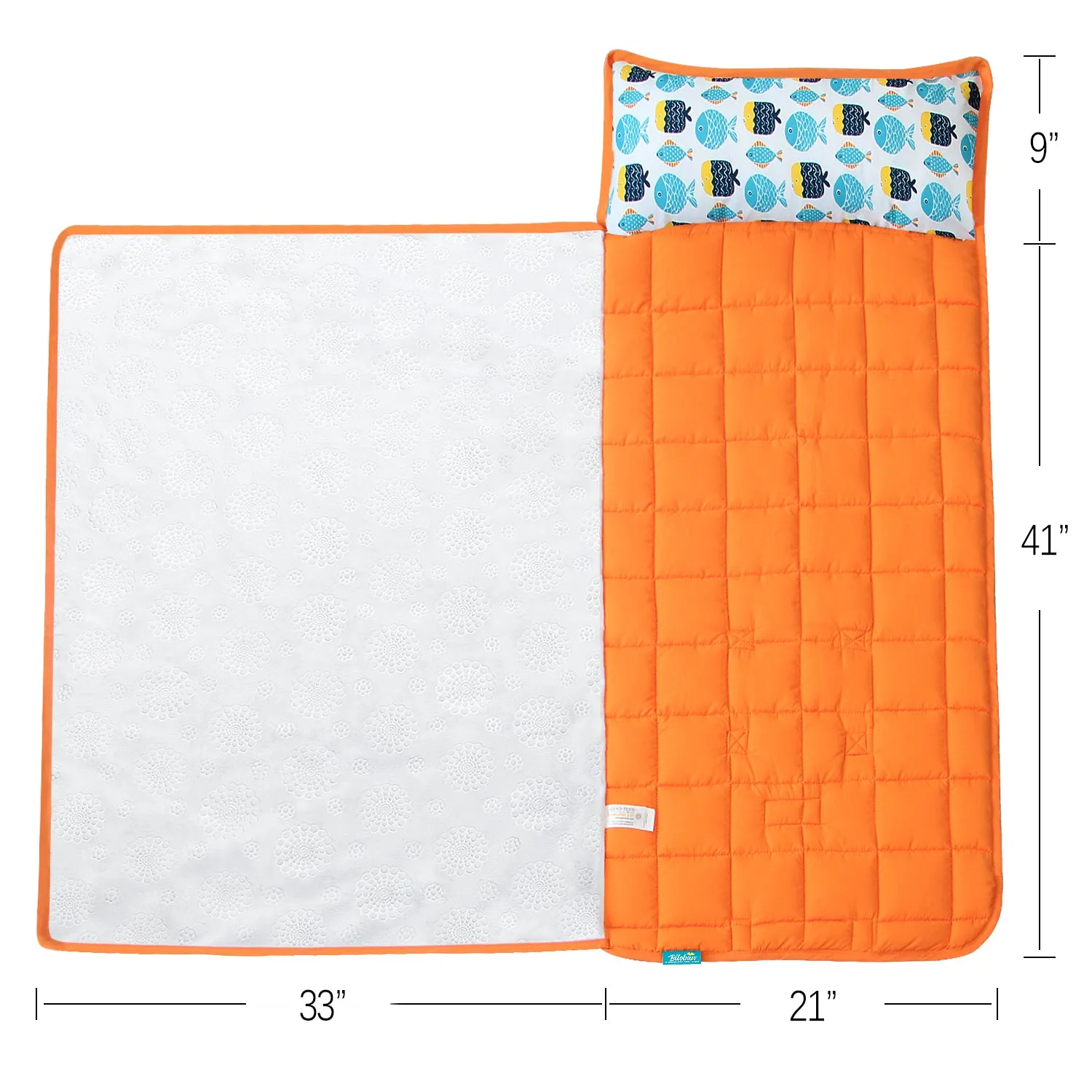 Toddler Nap Mat with Pillow and Fleece Blanket, Super Soft & Warm Kids Nap Mats for Preschool Daycare, Portable Travel Sleeping Bag for Toddlers (Quilted Improved Thickness), Fish