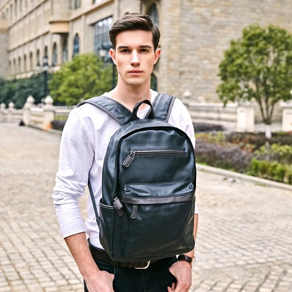 Trendy Silt Pocket Leather Laptop Backpack