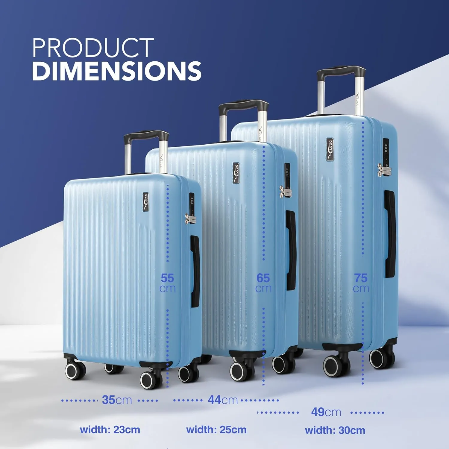 Vacay 3pc Suitcase Set in Sky Blue