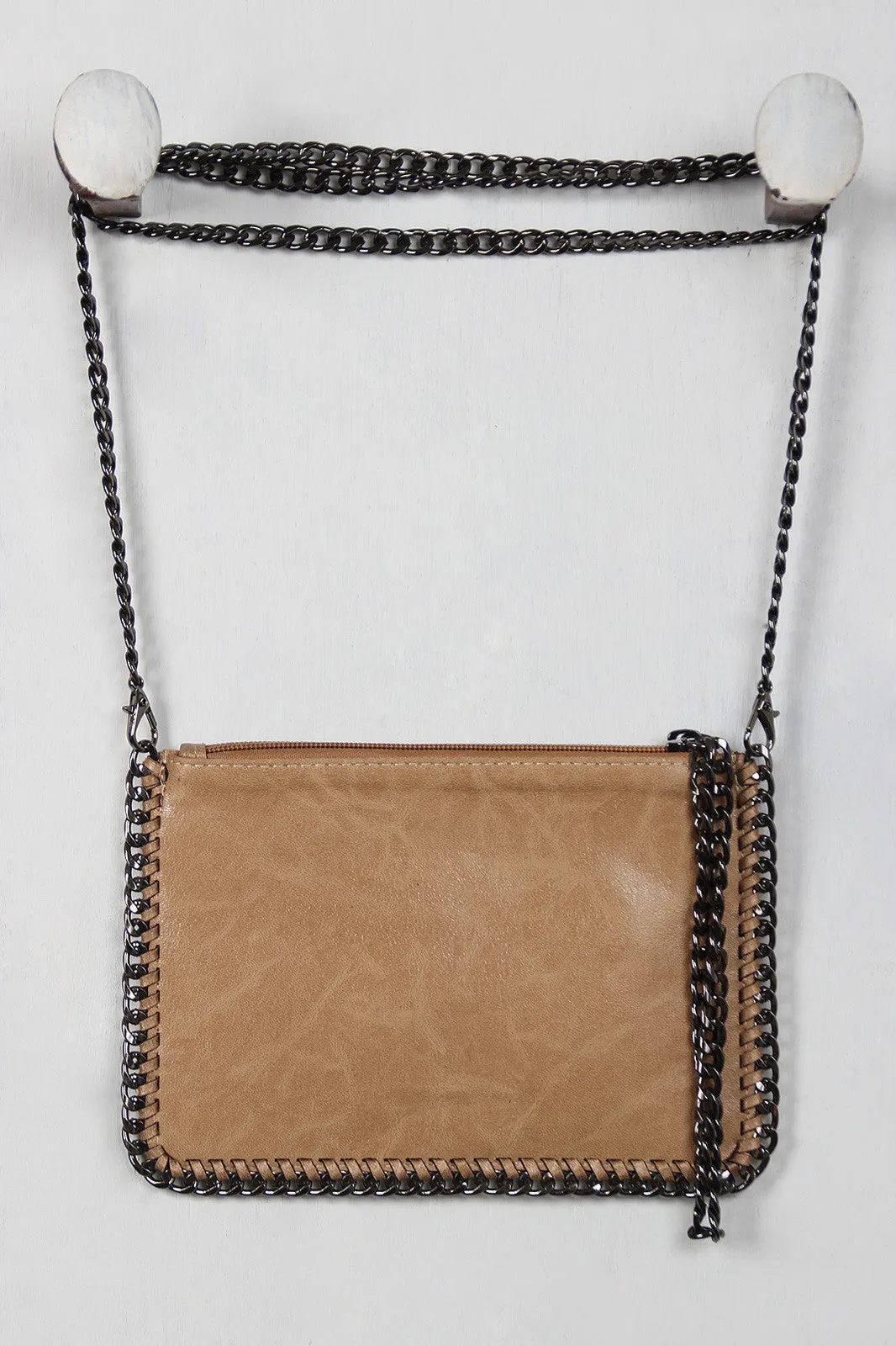 Vegan Leather Chain Trim Clutch Bag