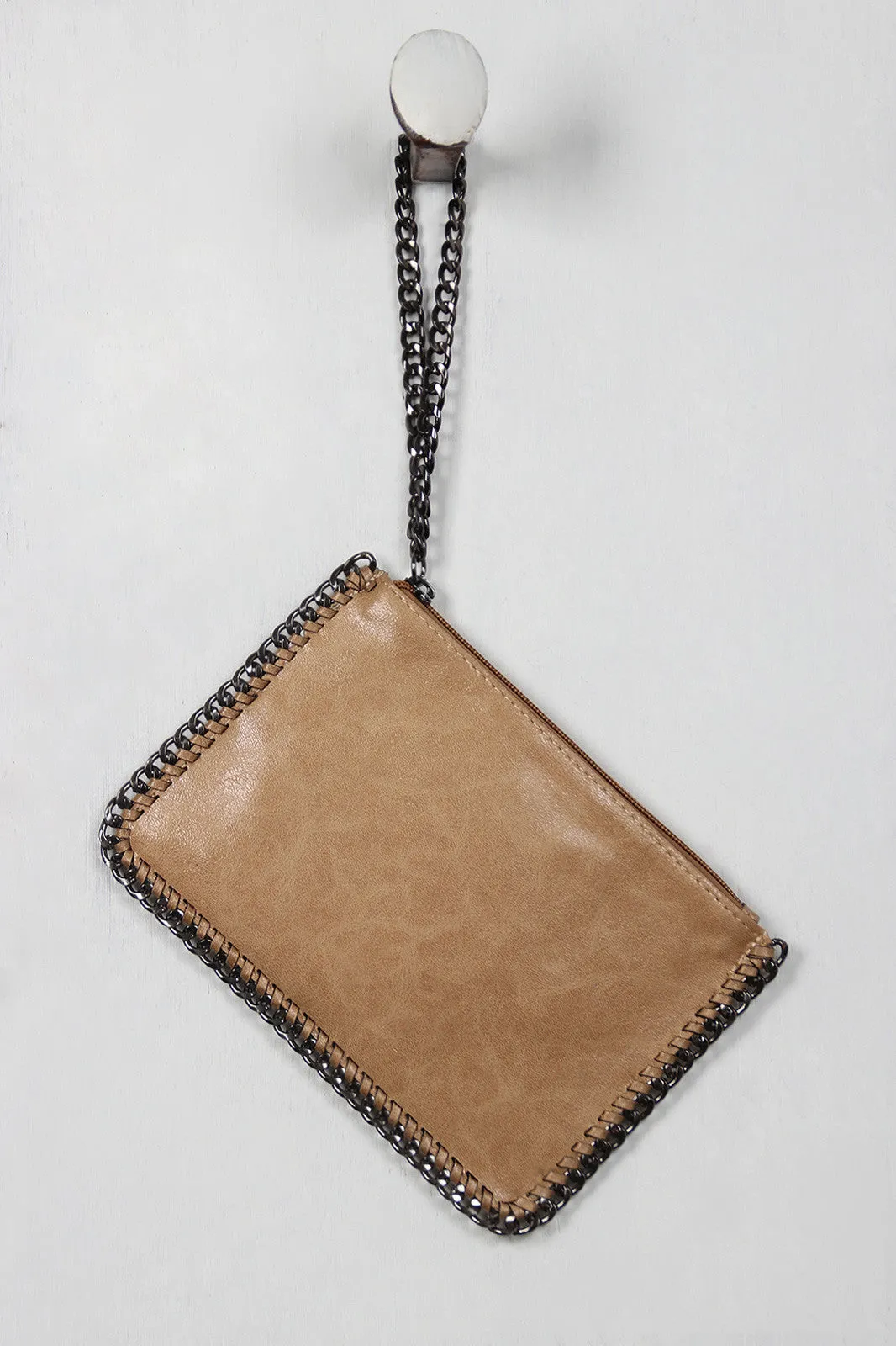 Vegan Leather Chain Trim Clutch Bag