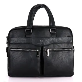 Videng King Men's Authentic Leather Laptop Bag- Black