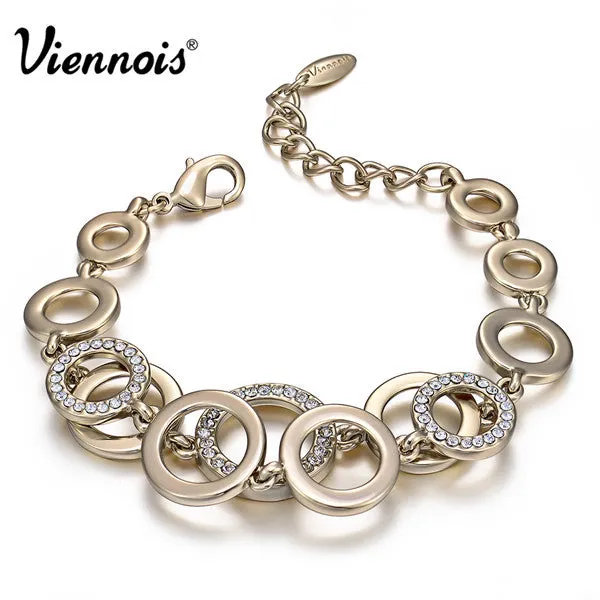 Viennois Rose Gold/Silver Color Circles Bracelet &amp; Bangles for Woman Rhinestones Paved Double Layer Round Female Bracelets