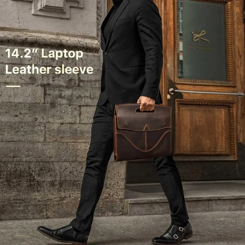 Vintage Genuine Leather Laptop Sleeve Case Men Fashion Casual Office Bag for MacBook