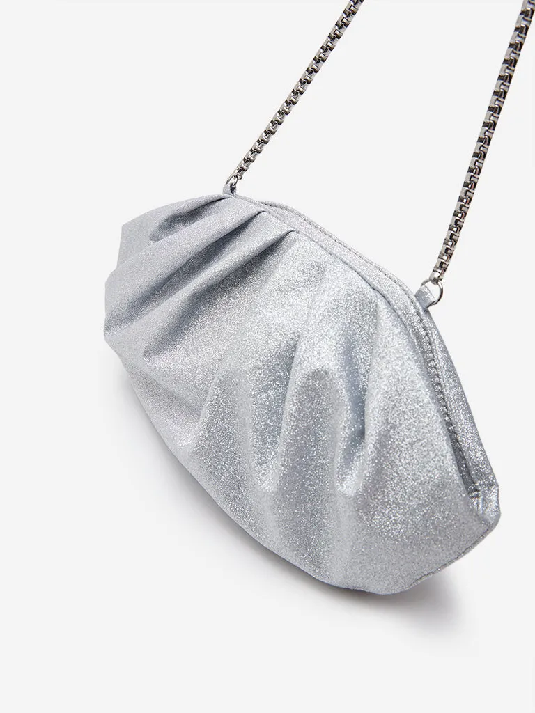 Westside Silver Textured Pleated Sling Bag