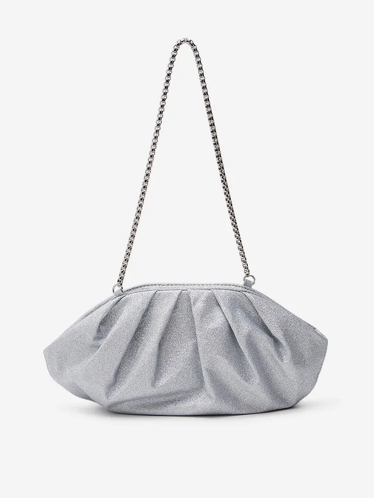 Westside Silver Textured Pleated Sling Bag