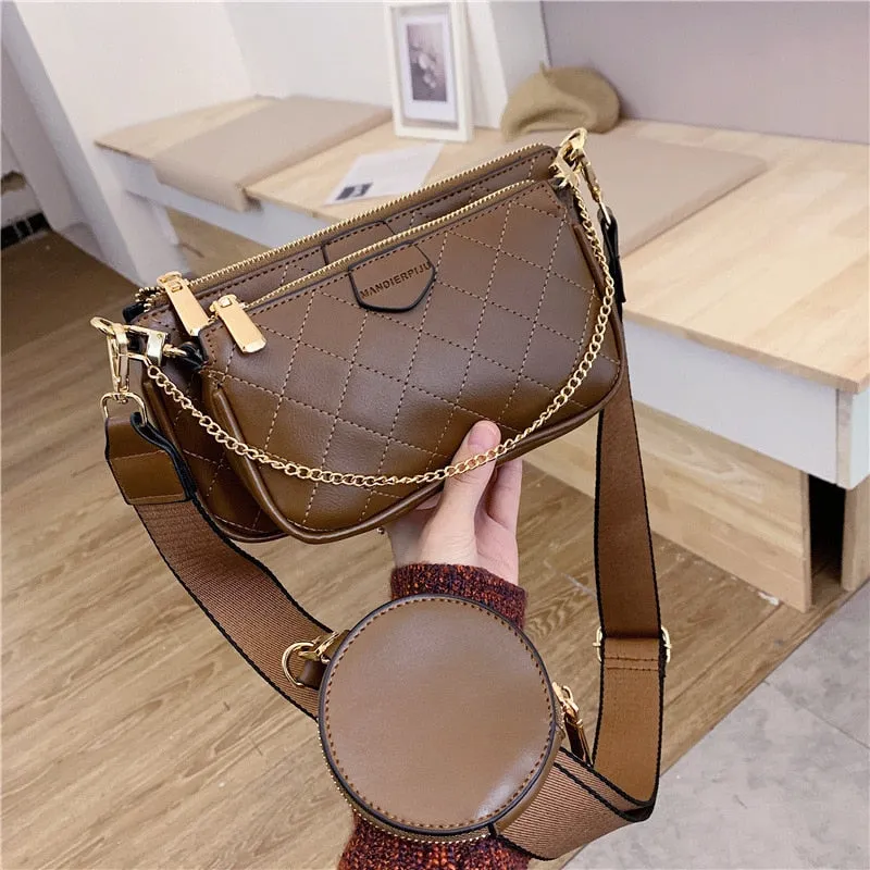 Wild Messenger Bags Female Fashion Letter Flap Plaid Chains Zipper Women's Casual Crossbody Bags