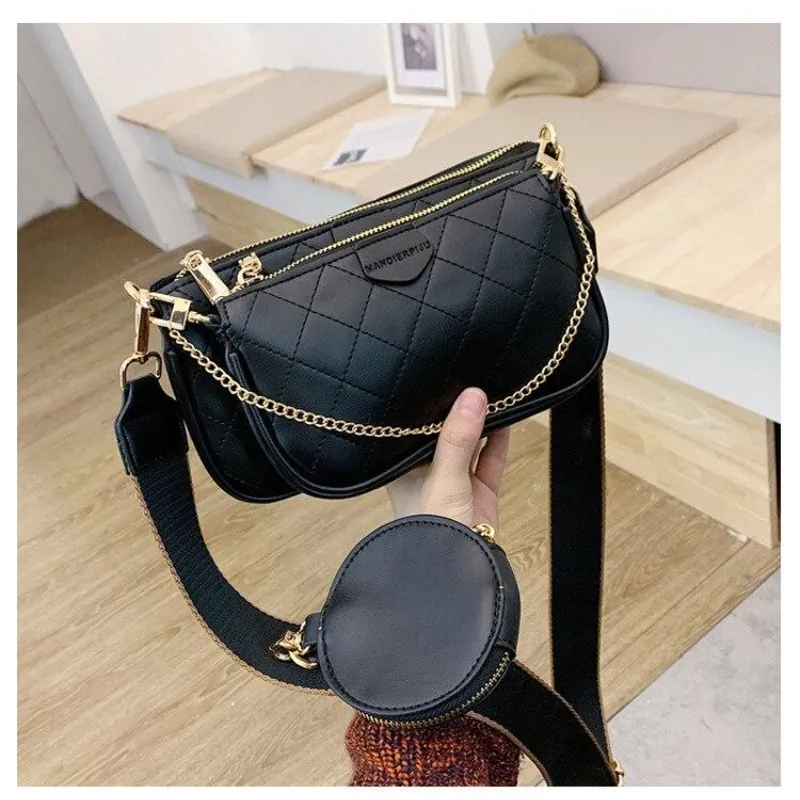 Wild Messenger Bags Female Fashion Letter Flap Plaid Chains Zipper Women's Casual Crossbody Bags