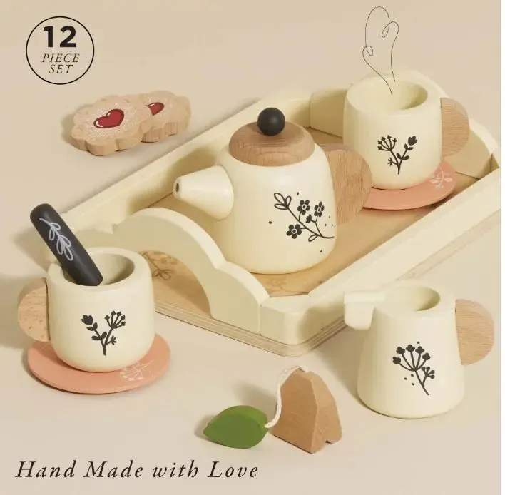 Wooden Tea Set & Tray - 12 Pieces