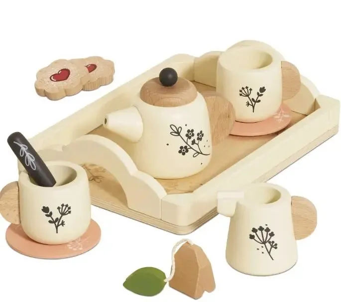 Wooden Tea Set & Tray - 12 Pieces