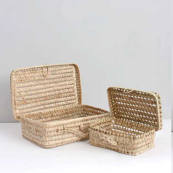 Woven Palm Leaf Suitcases Set - 3 pcs