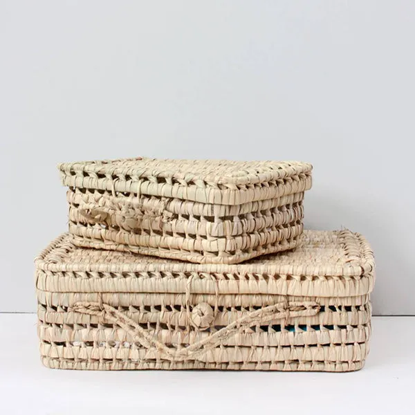 Woven Palm Leaf Suitcases Set - 3 pcs