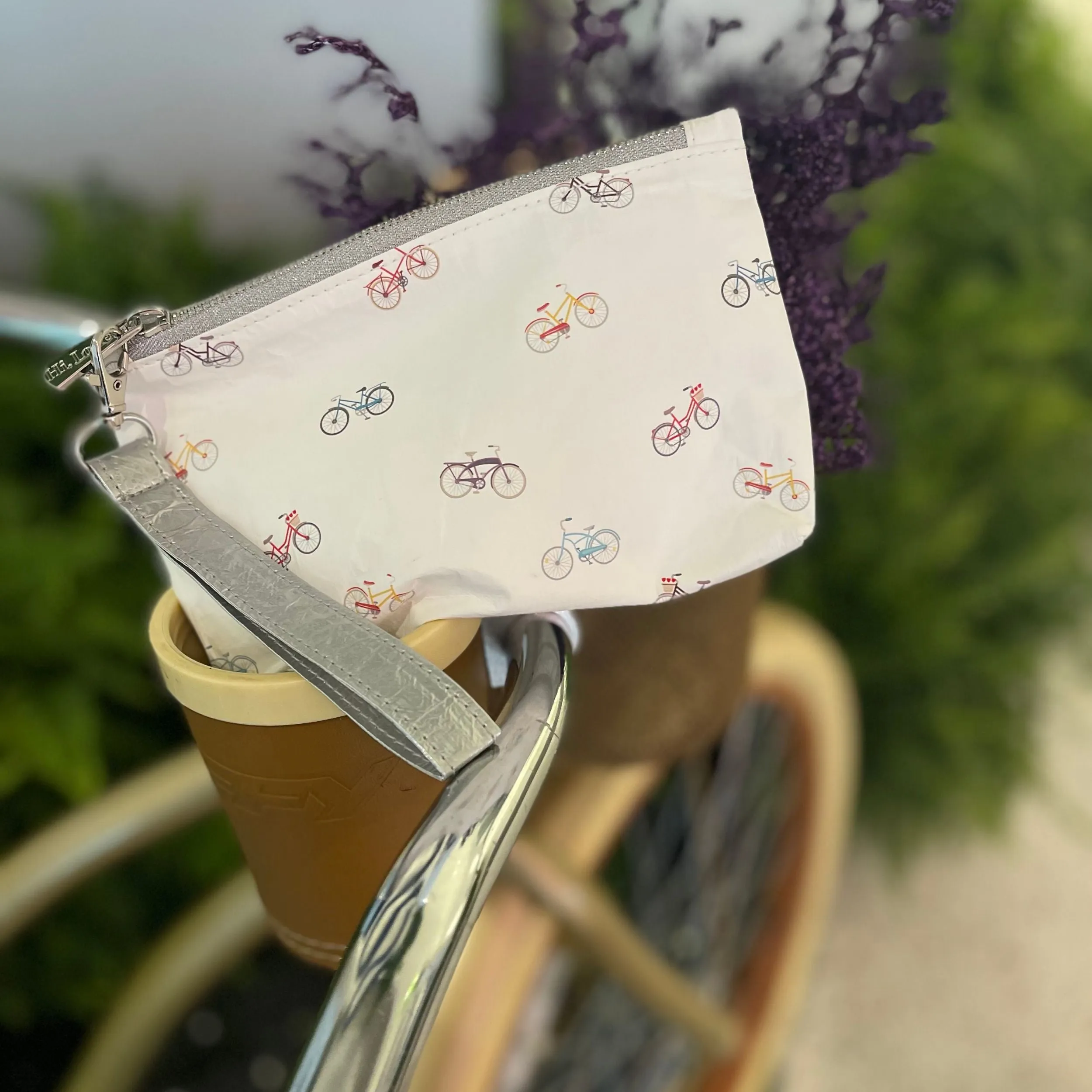 Zip Wristlet in Colorful Bicycles Pattern